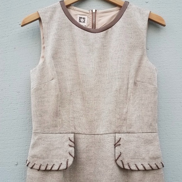 Anne Klein | Tweed Sleeveless Vegan Leather Dress - Picture 3 of 4